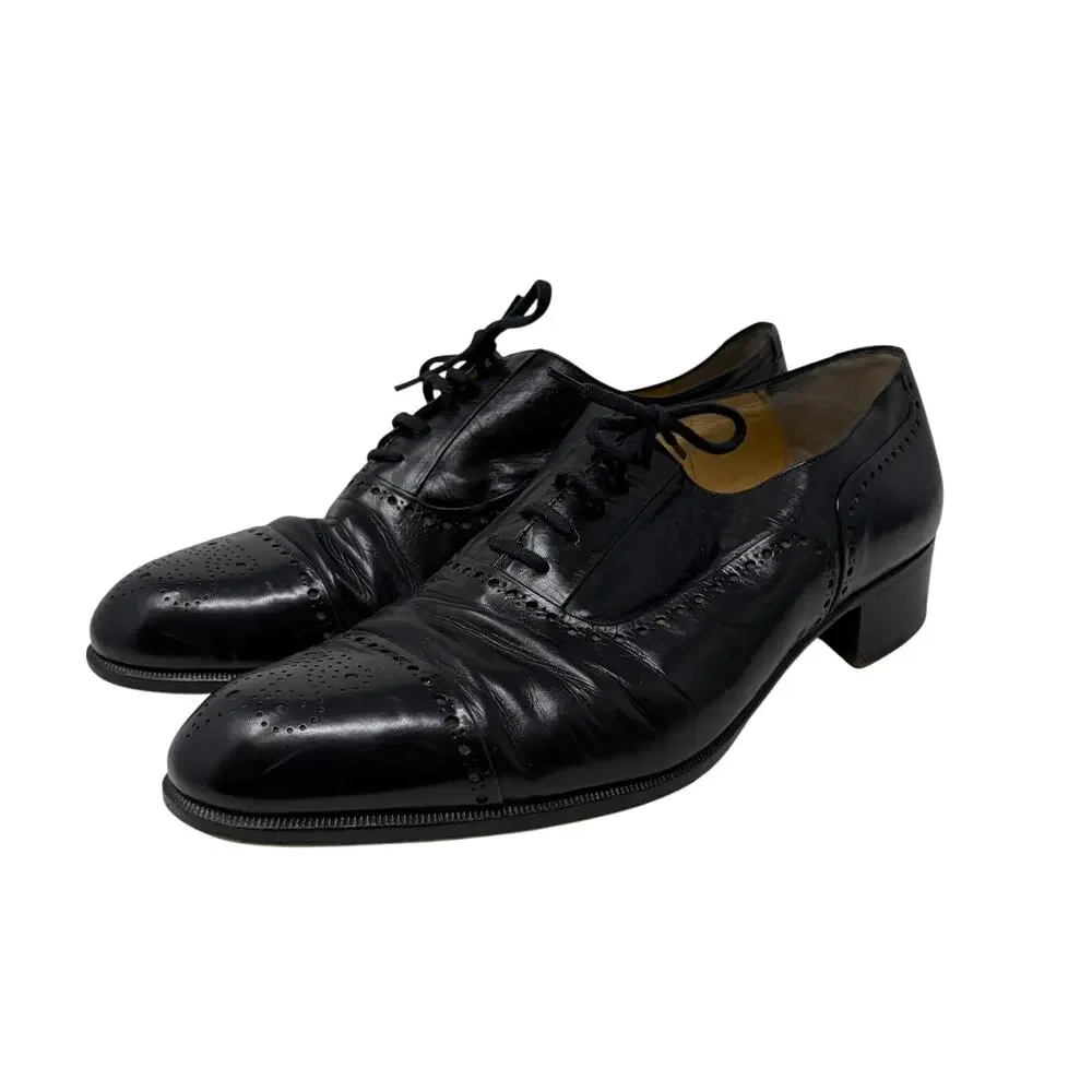 VTG R Martegani Oxford Wingtip Brogues Mens 10.5 D Black Leather Made In Italy